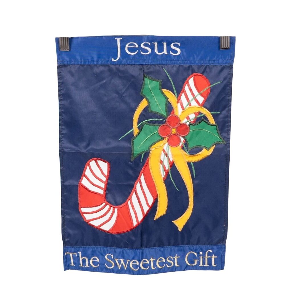 Jesus The Sweetest Gift Garden Flag Christmas Candy Cane Embroidered Outdoor